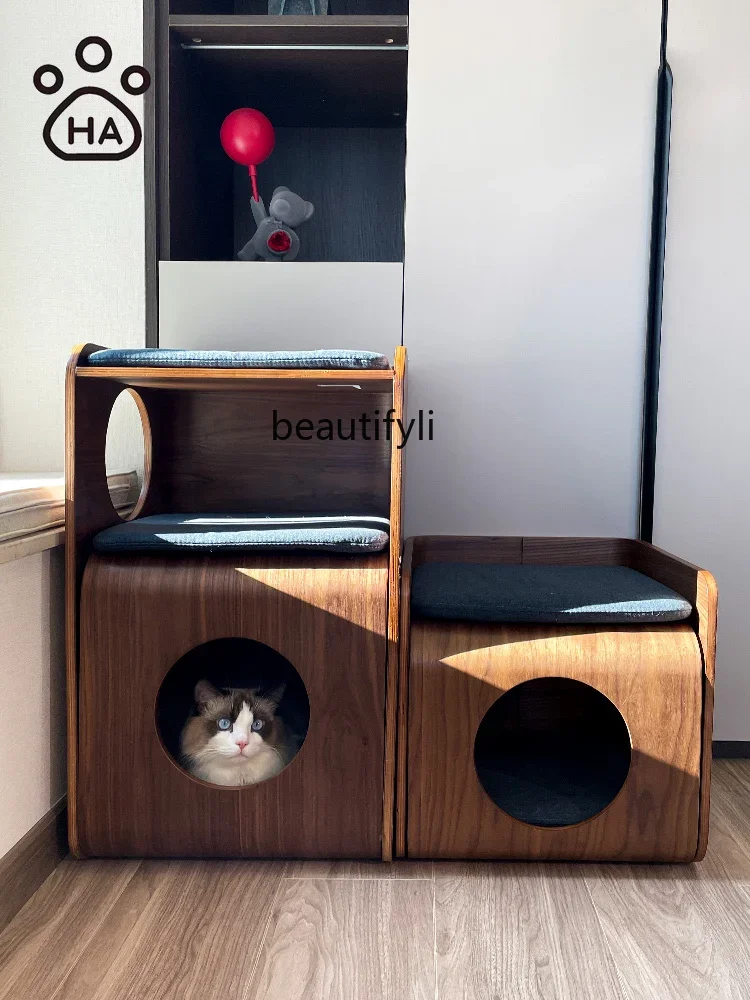 Cat Nest Universal for Summer Closed Cat House Solid Wood Cat Shared Furniture Pet Supplies