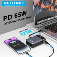 Vention 65W Power Bank 20000mAh Portable Auxiliary Battery PD Charger Built-in USB Type-C for laptops for iPhone 16  Fast Charge