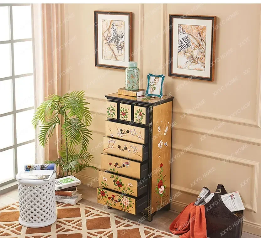 

DV New Chinese retro painted bucket cabinet hand painted bucket cabinet simple modern locker
