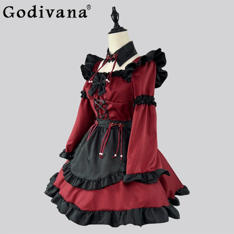 Chinesisches Gothic-Teufelskleid für Frauen, Performance-Lolita-Animation, COS-Dienstmädchenkleid, weiblich, langärmelig, süßes rotes Kleid
