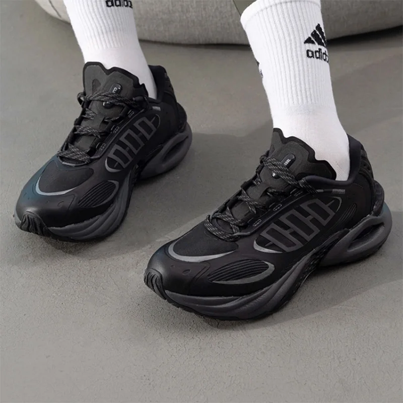 Adidas All Black Techwear Cushion Sneakers  Hollow Out Shock Absorbing Non Slip Streetwear Casual Running Shoes Men JQ4944