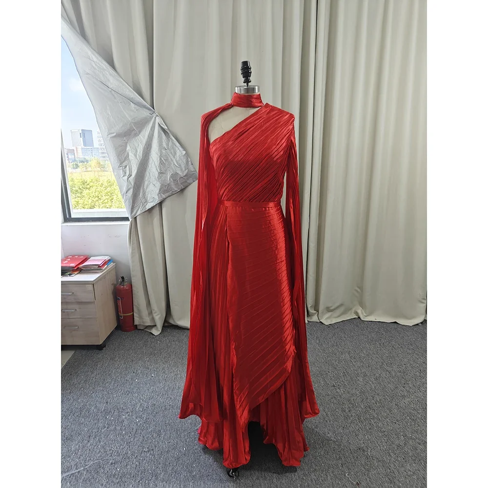 Customized Merida Halter Flare Sleeves Arabia Prom Dresses Pleat A-Line Bow Floor-Length Formal Occasion Graduation Dresses Hig