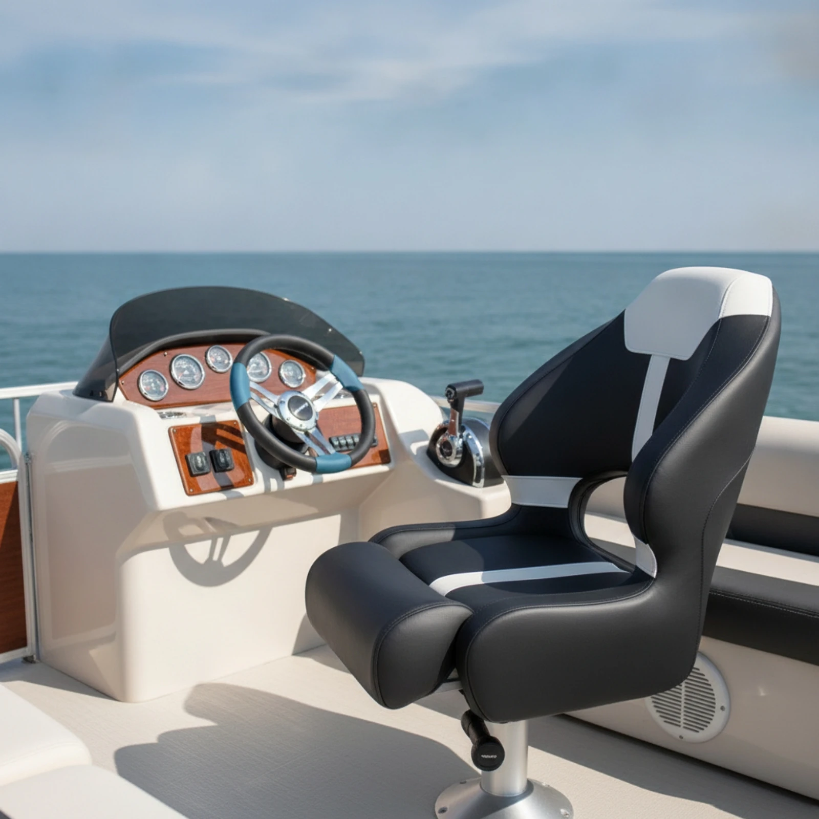 Boat Seat with Leg Support Sun-Resistant High Back Boat Seat Breathable Weatherproof for Captains, Steering Station