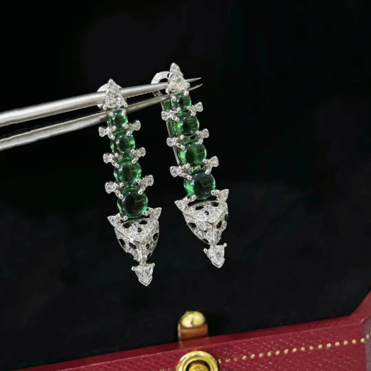 

High carbon diamond enamel card home Cheetah Dinner event Party earrings Paris haute couture jewelry