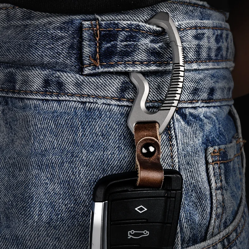 EDCTitanium Alloy Leather Waist Belt Buckle Keychain Car Pendant EDC Outdoor Tool Men Women Luxury High-end Gifts view 3