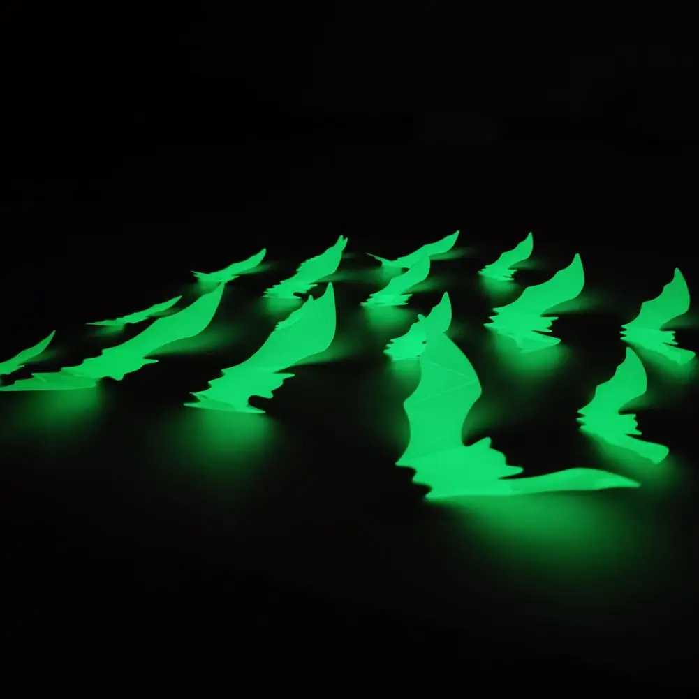 16 PCS Luminous Bats Halloween Wall Decals Decoration Glow In The Dark Wall Decals 3D Scary Bats Wall Decor For Home Office