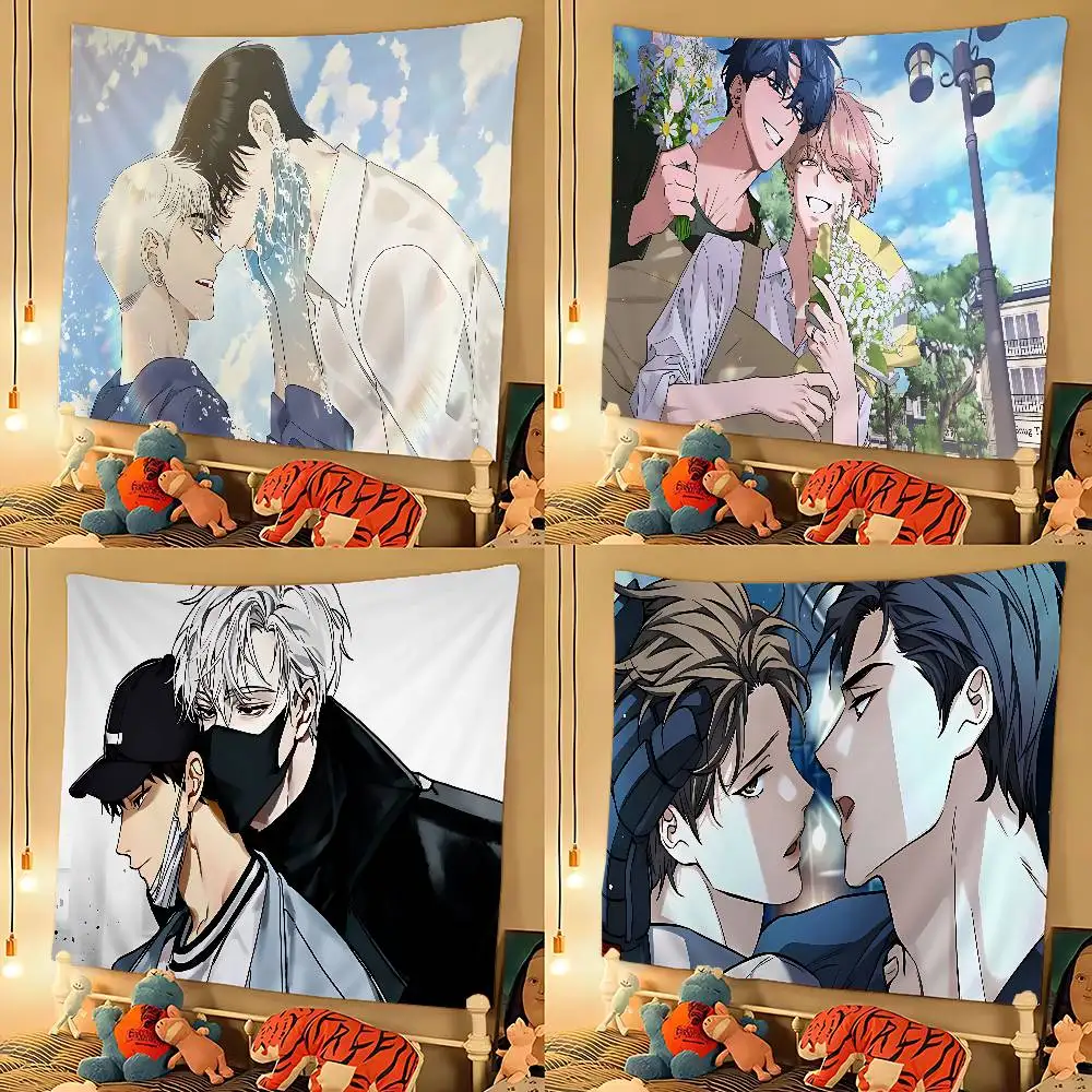 Korean Manhwa BL Anime DIY Wall Tapestry Hanging Tarot Hippie Wall Rugs Dorm Home Decor