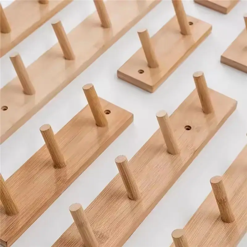 Bamboo Door Clothes Hats Robe Back Rack Wall Mounted Hanger Room Hooks Key Hallway Storage Holders Practical Decoration 4 Hooks-