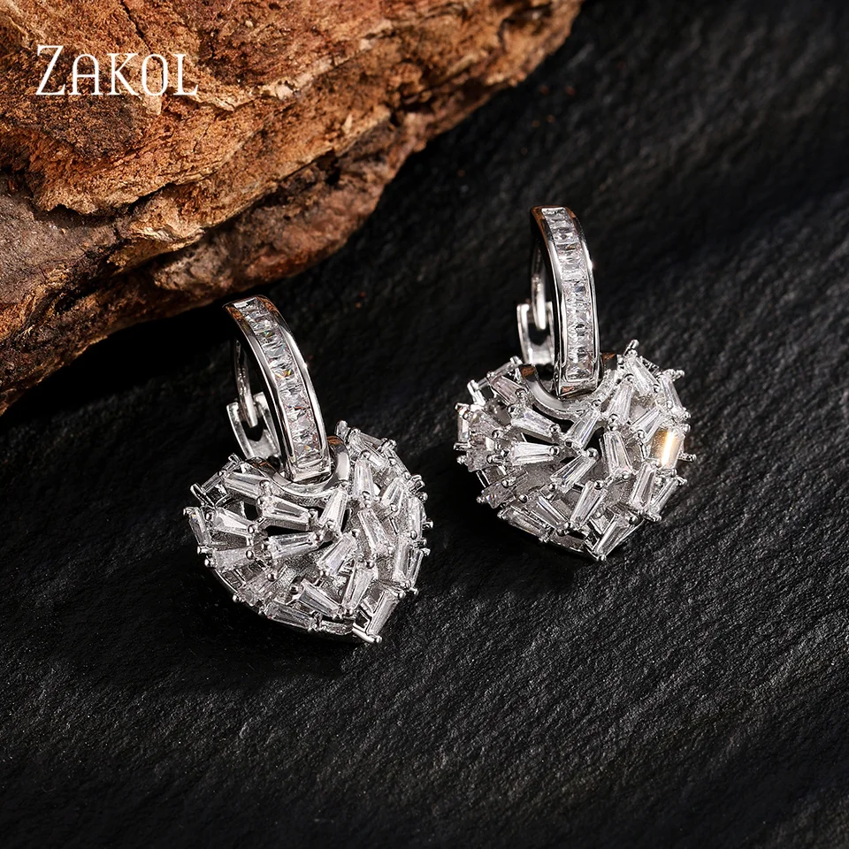 ZAKOL Hollow Love Fashion Exquisite Zircon Hoop Earrings For Women Copper Micro-inlay Temperament Versatile Daily Party Jewelry