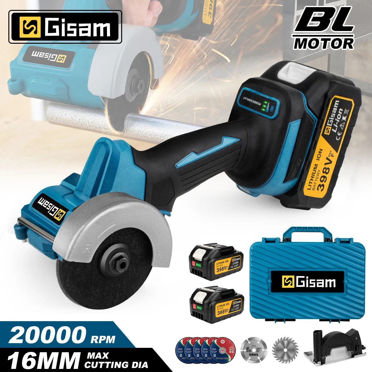 Gisam 76mm Brushless Electric Angle Grinder Cutting Machine Cordless Electric Circular Saw Power Tools for Makita 18V Battery