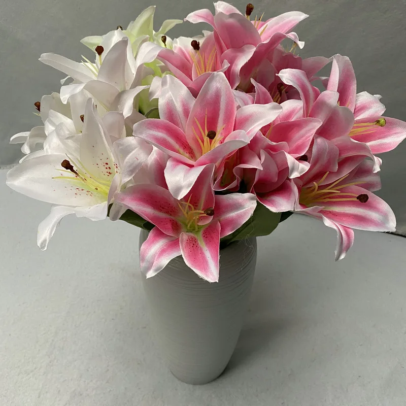 Simulated Bouquet Lily Lilies Home Outdoor Pastoral Display Decorative Fake Flowers Wedding Arch Flower Arrangement Silk Flower