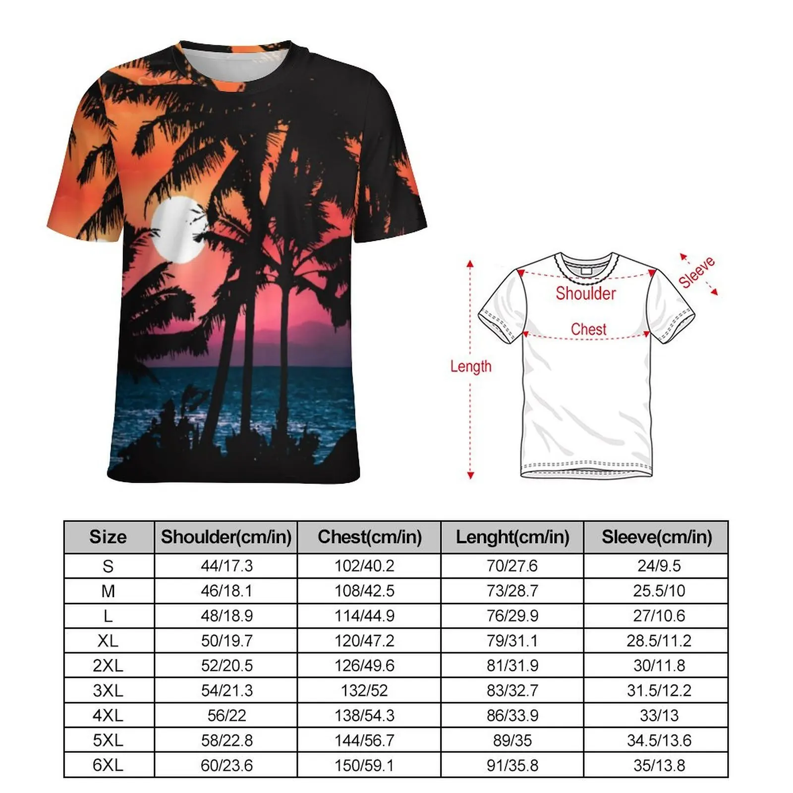 Original T Shirt Summer Sunset T-Shirts Tropical Palm Trees Casual Hip Hop Tees For Man Short-Sleeved Graphic Oversized Clothes