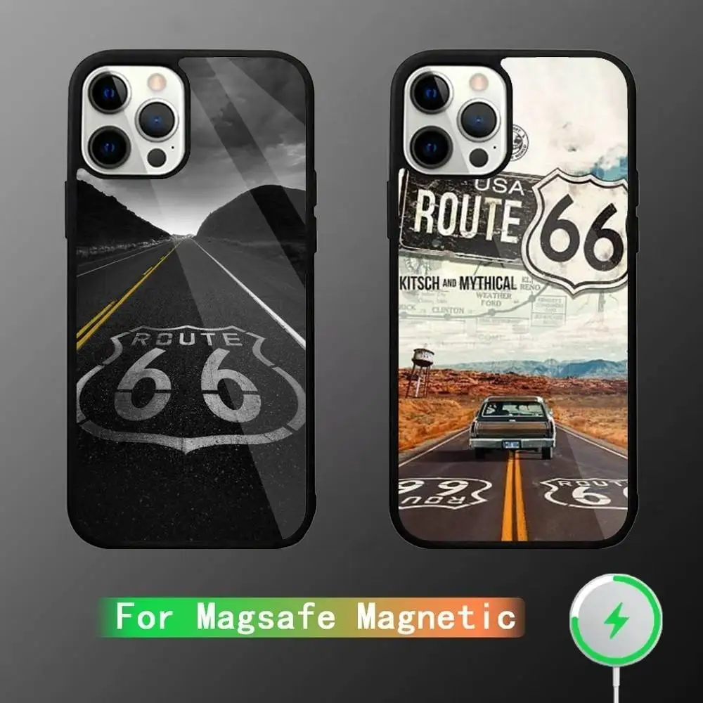 

America Route 66 Phone Case For iPhone 17,16,15,14,13,12,11,Pro,Max,Plus,Mini,SE4,E Magnetic Magsafe Wireless Charging