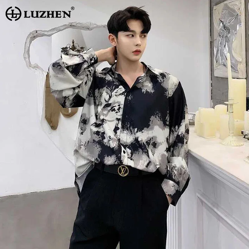 

LUZHEN Men's Shirt Long Sleeved Loose Casual Elegant Tie-dyed Printed Design Men Blouses Original 2024 Autumn New Casual LZ4884