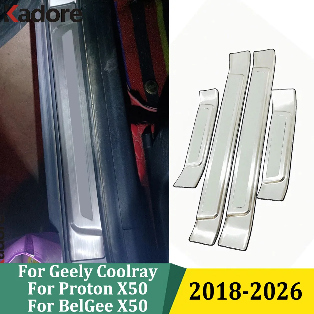 For Geely Coolray Proton X50 BelGee X50 2018-2026 Inner & Outer Door Sill Scuff Plate Guard Cover Door Sill Trim Car Accessories