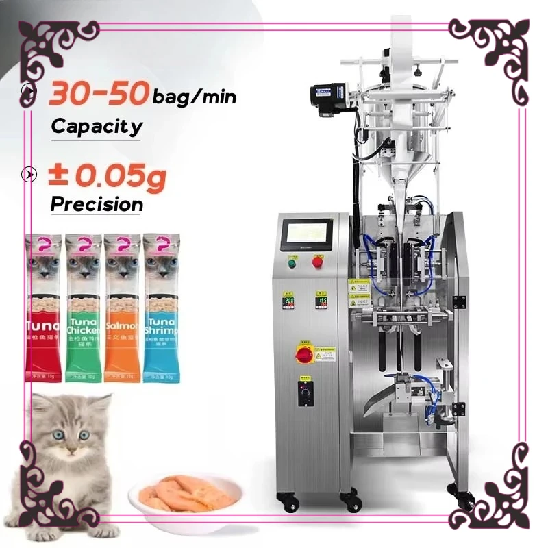 High Speed Automatic Pouch Packaging Machine For Pet Food Cat Strip Nutrition Snack Filling Sealing