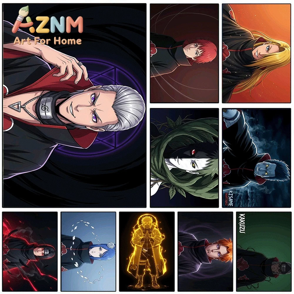 Akatsuki Organization Naruto Anime Canvas Wall Art, Classic Villain Character Art Print, Unframed Canvas Painting for Bedroom