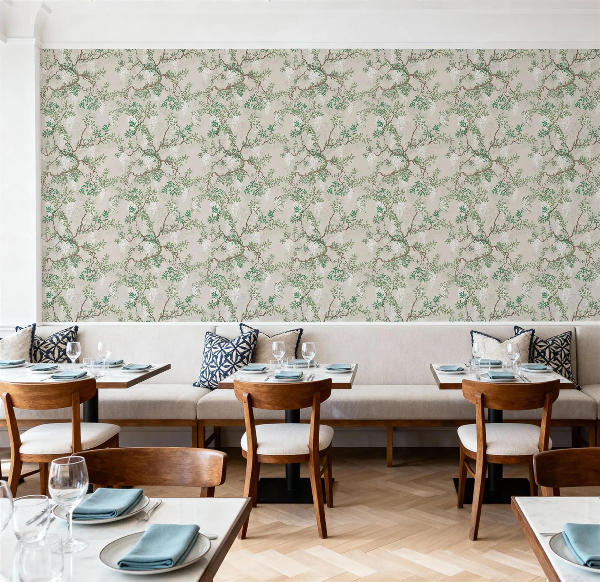 Custom Climbing Wisteria Greige Wallpaper for Walls Made to Measure Large Wall Mural