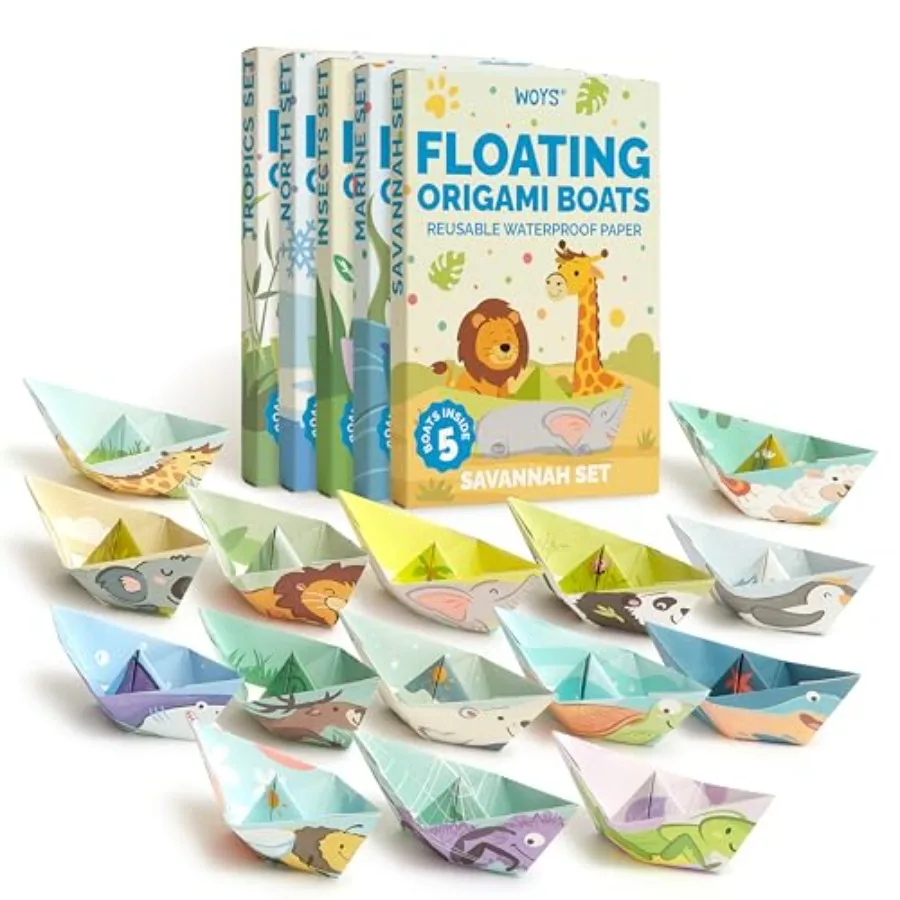 

WOYS Floating Origami Boats Ultimate Set Waterproof Premium Reusable Paper Screen-Free Summer Toy and Gift DIY Origami Kit 25 S