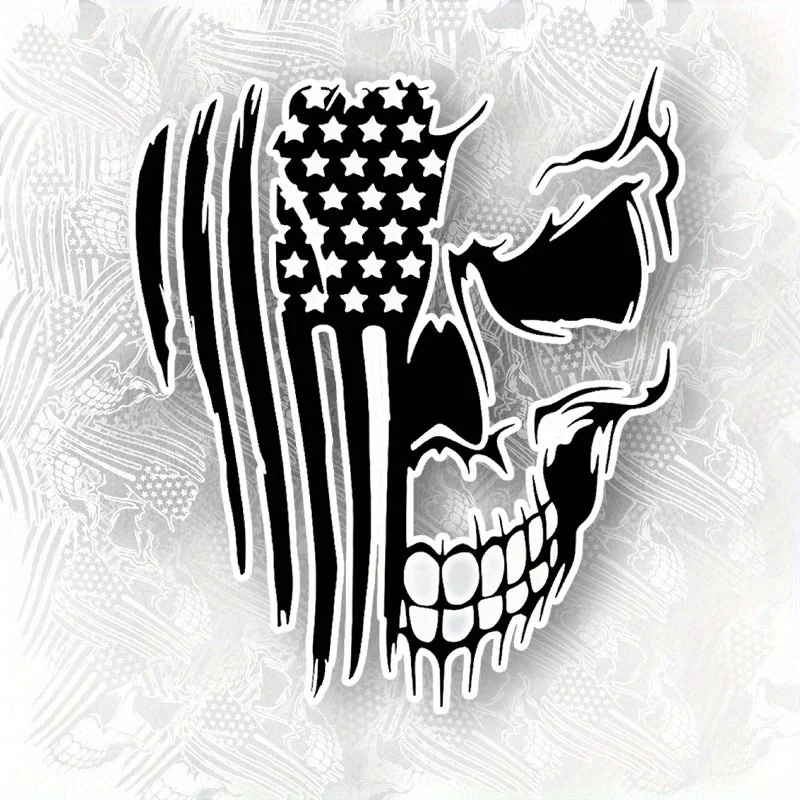 1pc American Flag Skull PVC Reflective Sticker, Scratch-Resistant Durable Decal for Car Hood & Truck Body