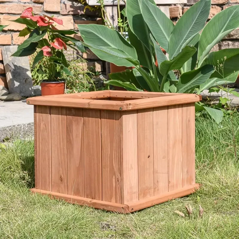 Hot Sale Classic Style Powder Coated Wooden Gardening Square Flower Pots Solid Wood Planter Box Customized Size Multi-color