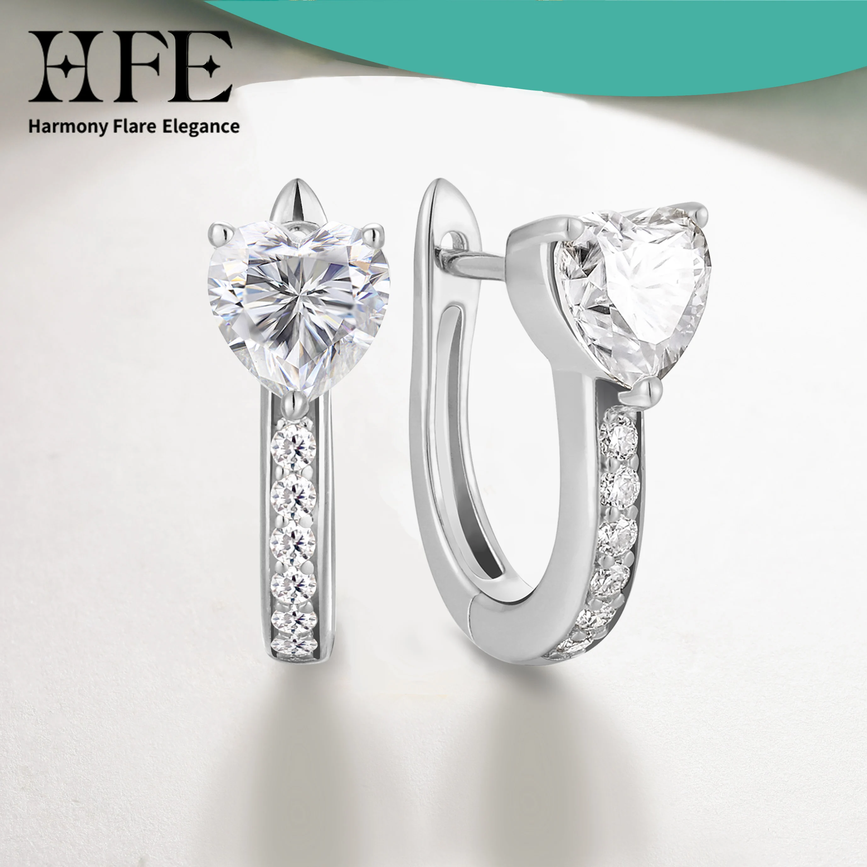 

Серьги-кольца HFE в форме сердца с муассанитом, цвет D, VVS1, стерлинговое серебро 925 пробы, женские серьги с бриллиантами, подарок на день рождения, годовщину