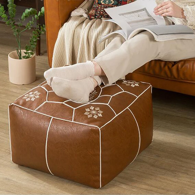 45x45x30cm Unbuffered Moroccan PU Leather Futon Cushion Cover Waterproof Ottoman Footstool Cover Japanese Tatami Seat Covers