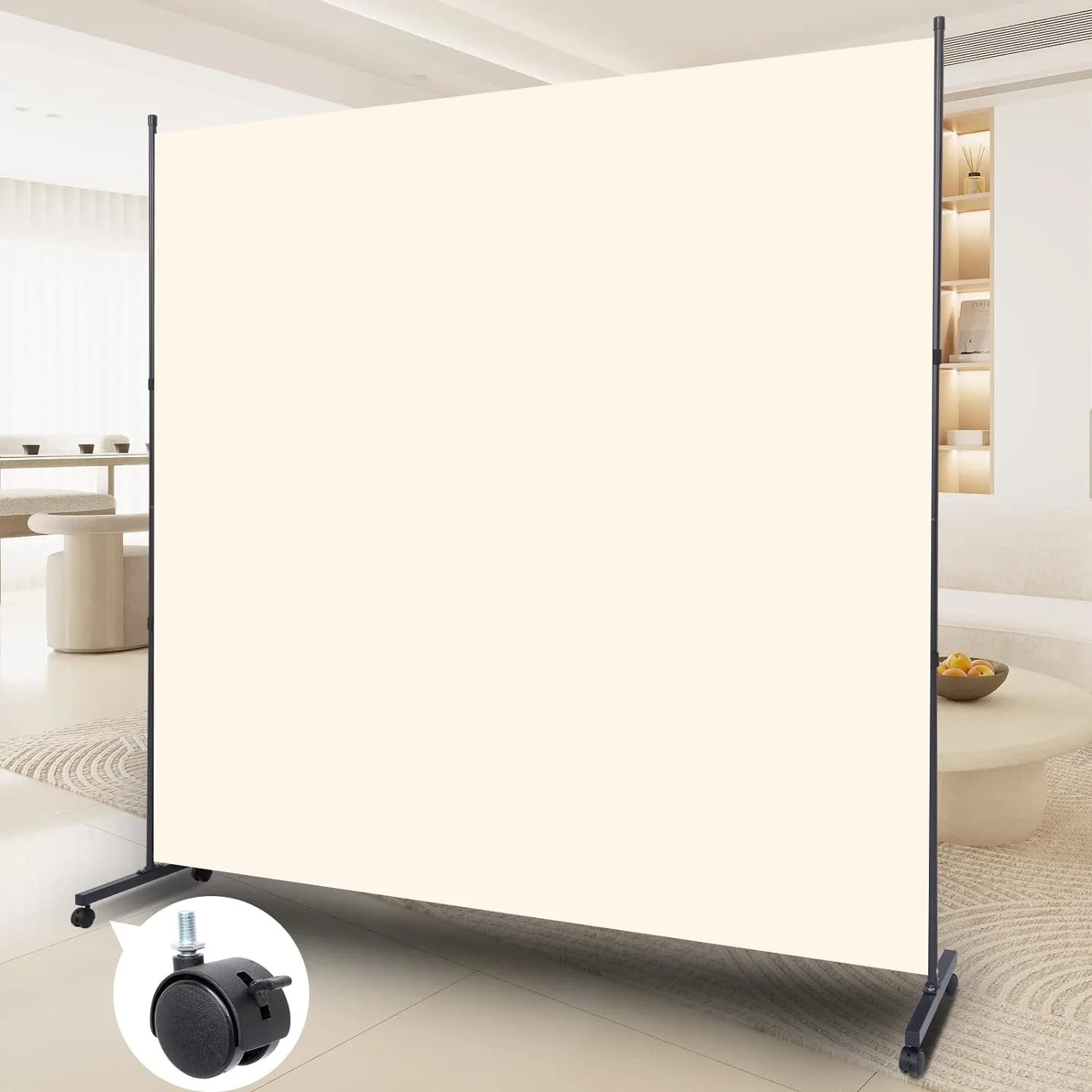 Room Divider Single Panel Privacy Screen W/Wheels, 71'' Wide Portable Room Divider Screen, Upgrade Fabric Wall Divider