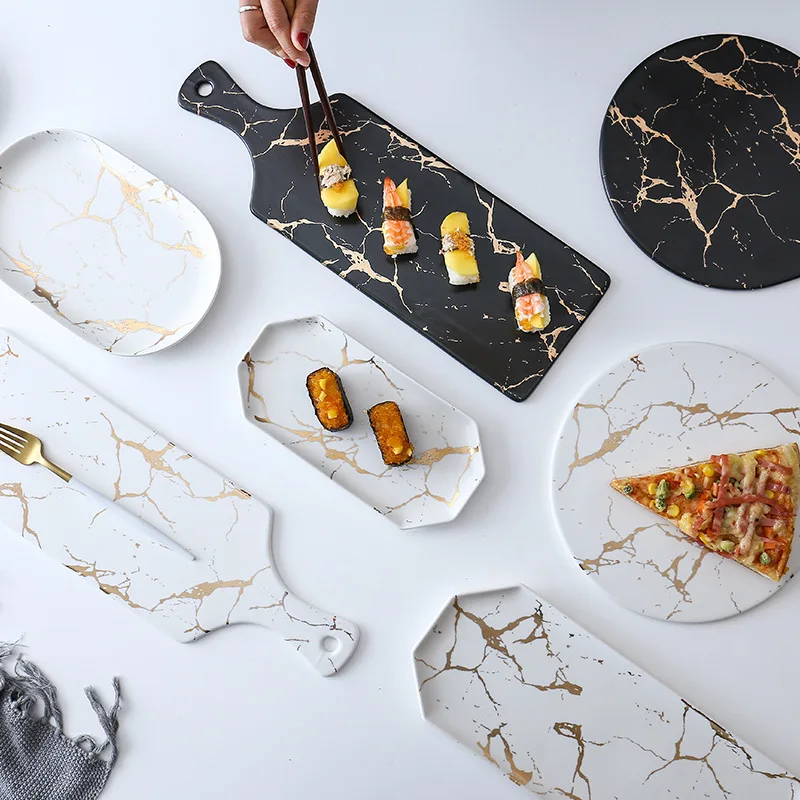 White Black Golden Ceramic Dishes And Plate Pizza Dessert Steak Tableware Decorative Food Tray Dinner Set Porcelai