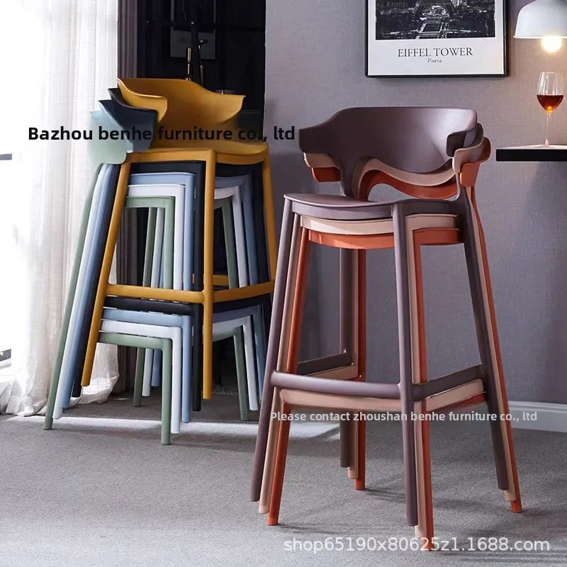 Nordic Minimalist Bar Stool Counter Height Modern Plastic Back Stackable Designer Creative Home Use Bar Stools for Kitchen