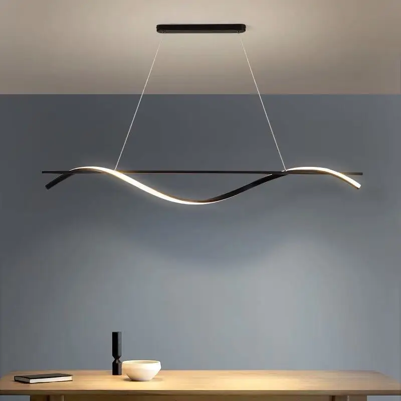 Nordic Creative Line LED Chandeliers Lamp For Living Room Home Decor Heterogeneous Unique Design Black Aluminum Pendant Lamp