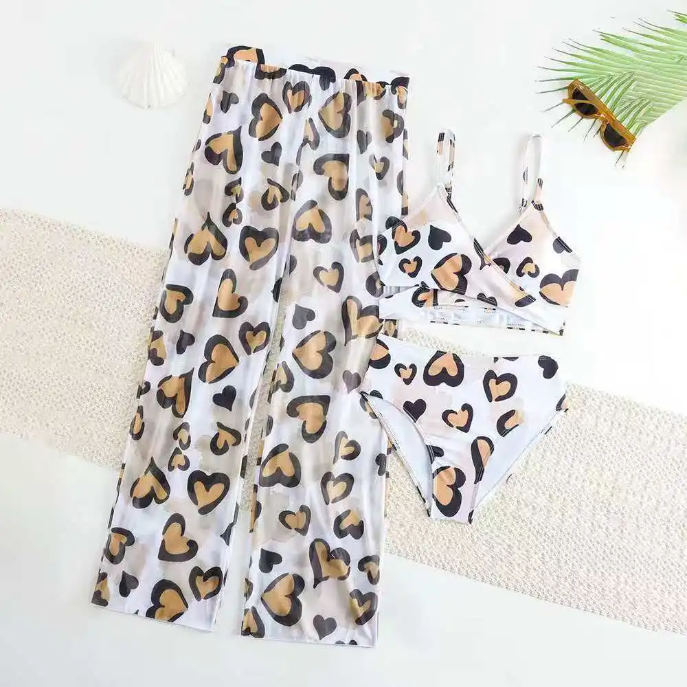 3 Pieces High Waist Bikini 2026 Girls Swimsuit & Beach Pant Swimwear Children Bathers Bathing Swimming Swim Suit Beachwear 8-12Y