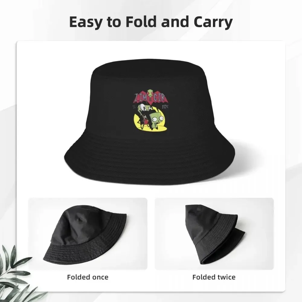 Women Men Invader Zim And Gir Bob Hat Merch Spring Headwear Kawaii Cute Bucket Hat Fisherman Caps for Hiking