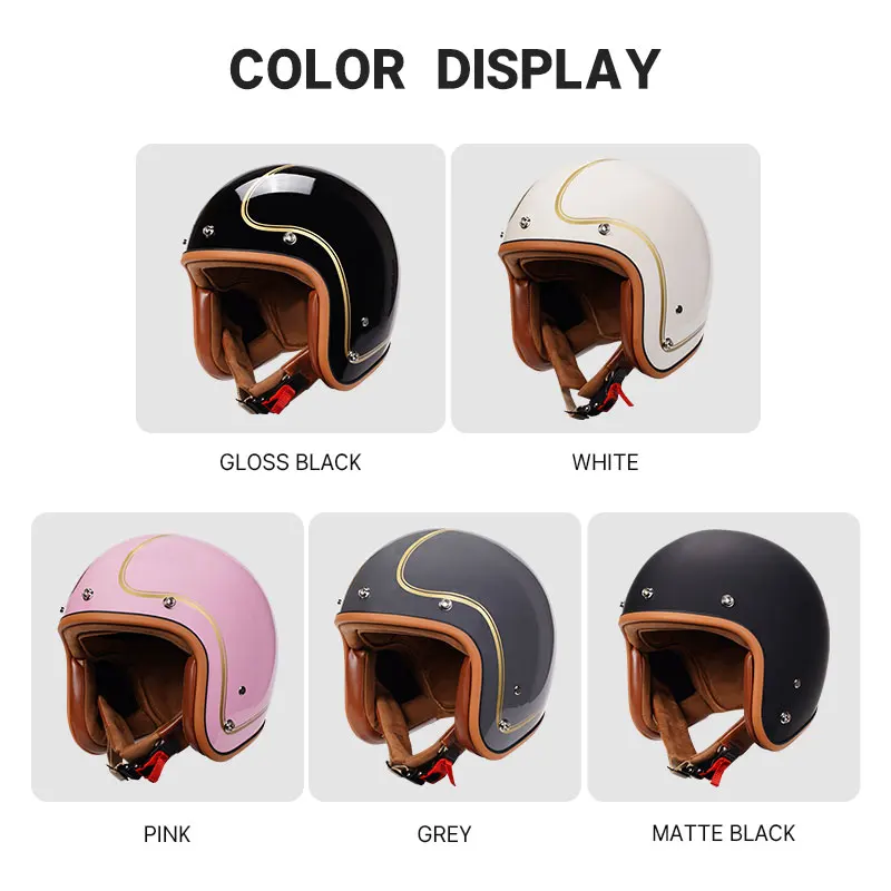 Lvory-cascos de Moto clásicos de cara abierta para hombre y mujer, medio casco para Moto, ciclomotor, Jet, Retro, blanco, aprobado por DOT, 3/4