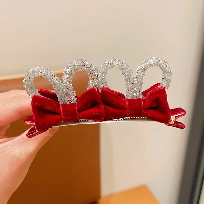 2PCS Princess Velvet Double-sided Bow Girl Hairpins Cute Children Headwear Hairgrip Hair Clips Barrettes Hair Accessories