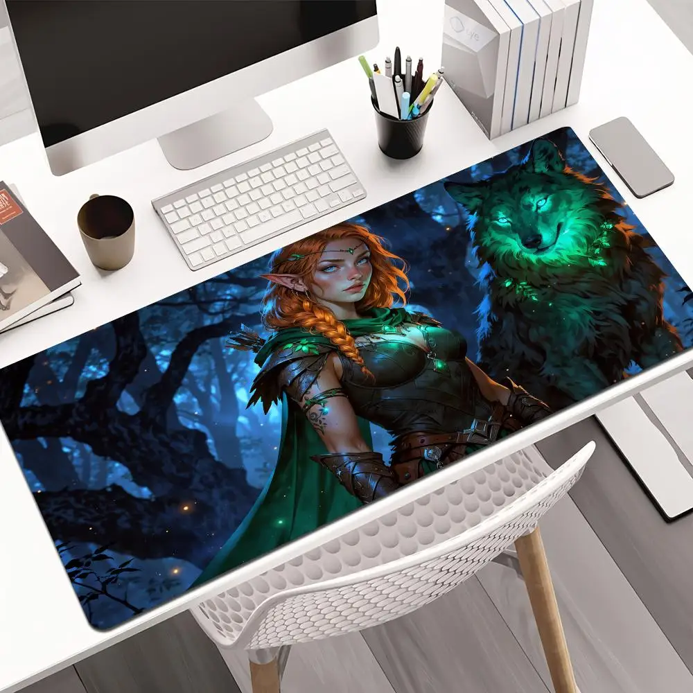Tapis de souris anime elfe et loup mystérieux, tapis de bureau antidérapant en caoutchouc, accessoires pour pc gamer, tapis de jeu, extension du clavier