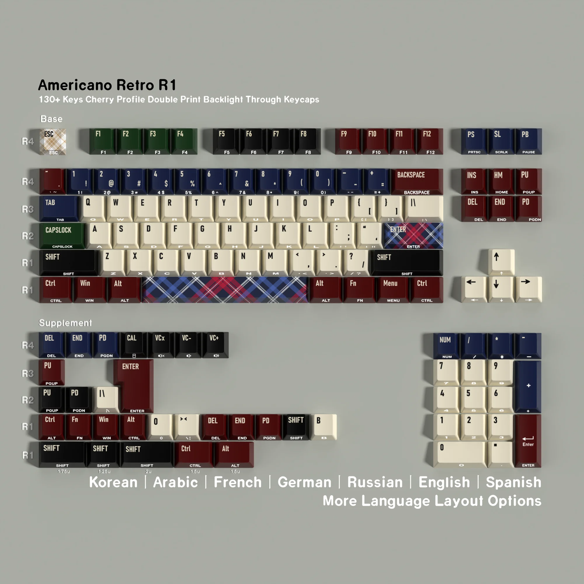 Retro Keycap Korean German French Spanish Russian Keycaps PBT Cherry Profile For ISO ANSI Mechanical Keyboard Gaming Rainy75