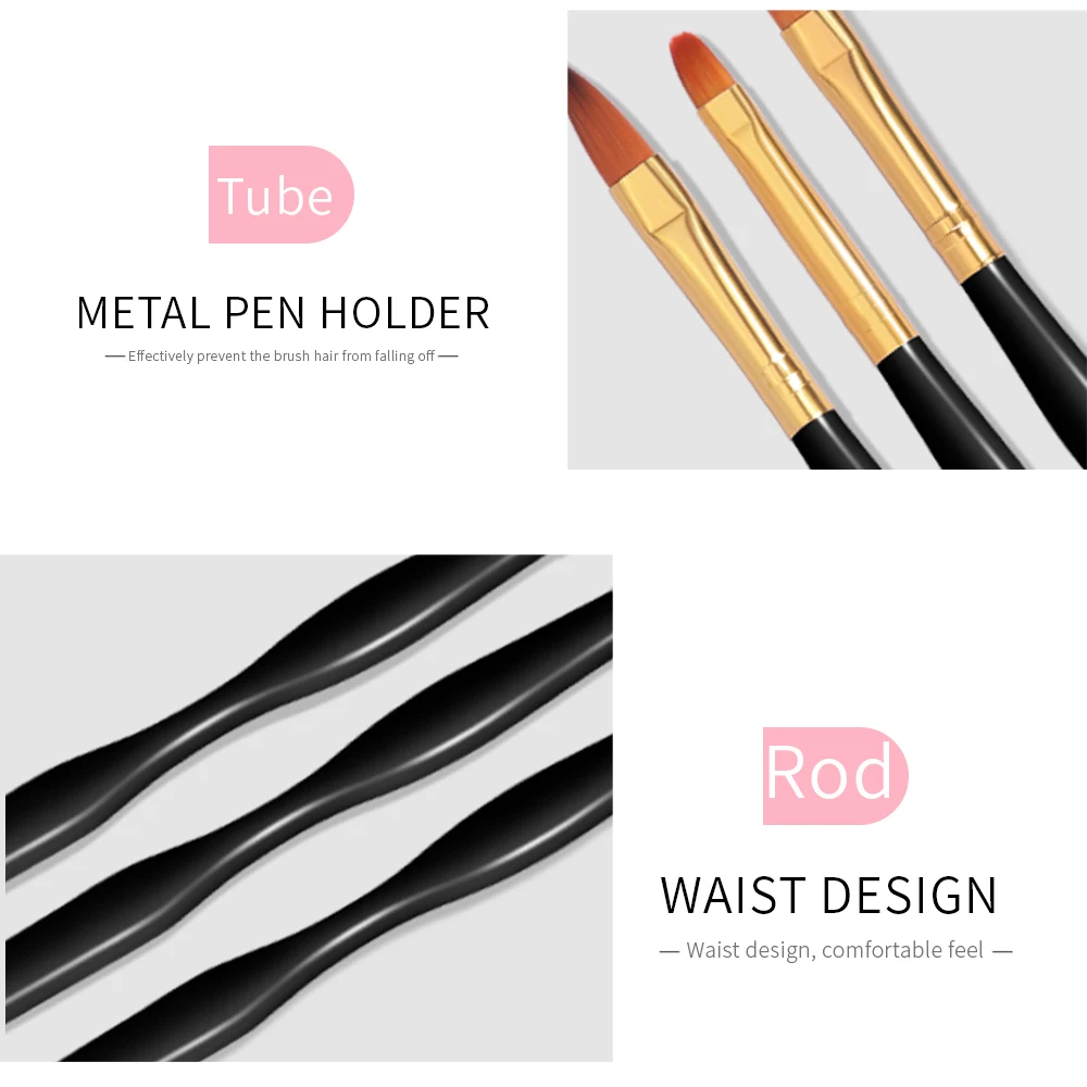 3 pezzi/set set di pennelli per unghie acrilici pennelli per unghie professionali per estensione polvere acrilica nail art strumenti per salone di manicure per intaglio 3D