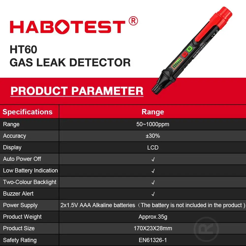 HABOTEST HT59 HT60 HT61 Gasleckdetektor, Detektor für brennbare Gase, Ton- und Bildschirmalarm, Mini-Gasdetektor für natürliches Methan – Detail 14