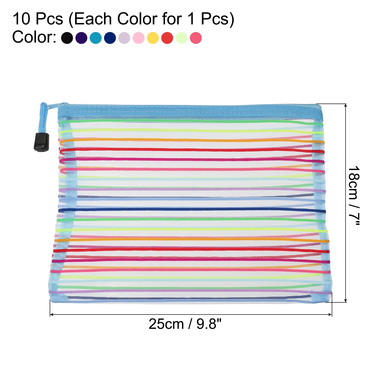 10 قطعة A4 A5 B6 قوس قزح اللون أكياس الملفات النايلون شبكة حقيبة مستندات مقلمة متعددة الأغراض حقيبة التخزين اللوازم المكتبية المدرسية