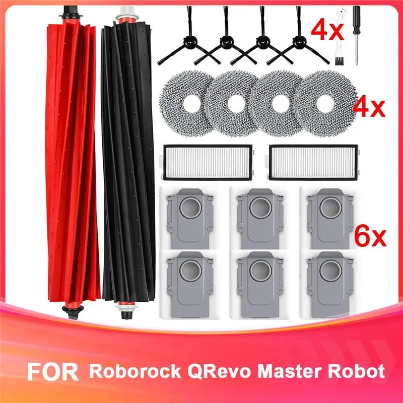 ABUH-Accessory For Roborock Qrevo Master Robot Vacuum Cleaner With Main Brushes,Wipes,HEPA Filters, Dust Bags,Side Brushes