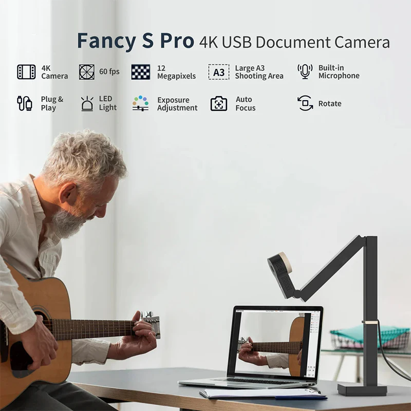 Fancy S pro 4K Document Camera 12MP with LED Fill Light And Auto Focus for Remote Learning And Live Streaming