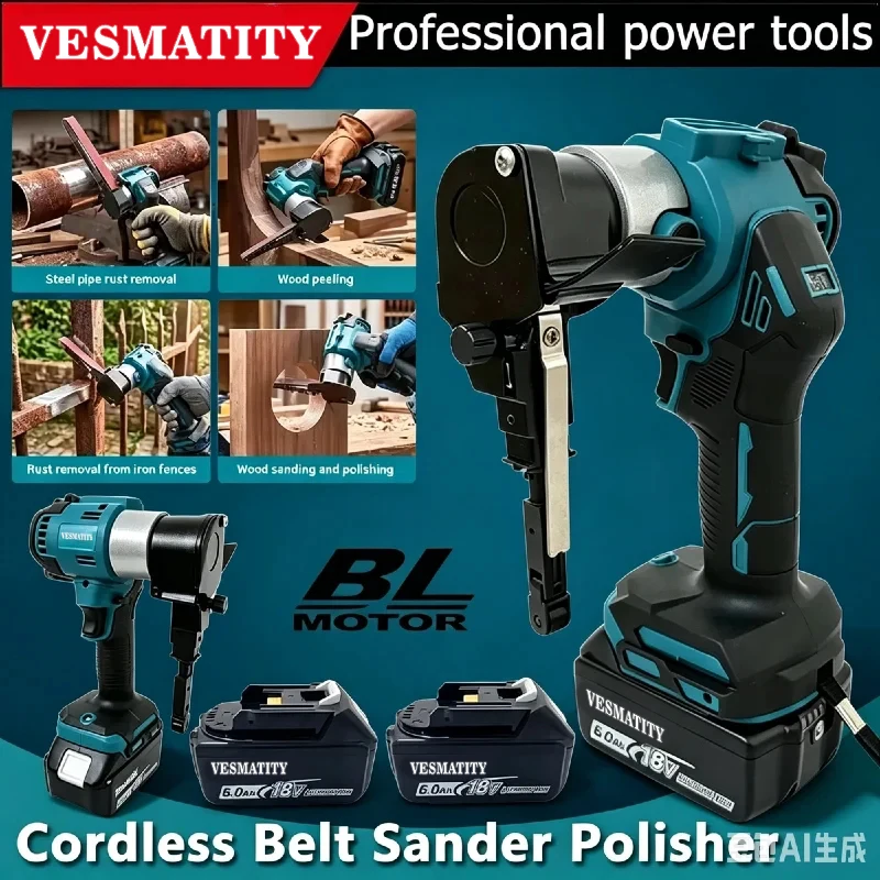 Belt Sander Portable Straight Sanding Machine Multifunctional Metal Wood Polishing Derusting PowerTool for 18V-20V battery.