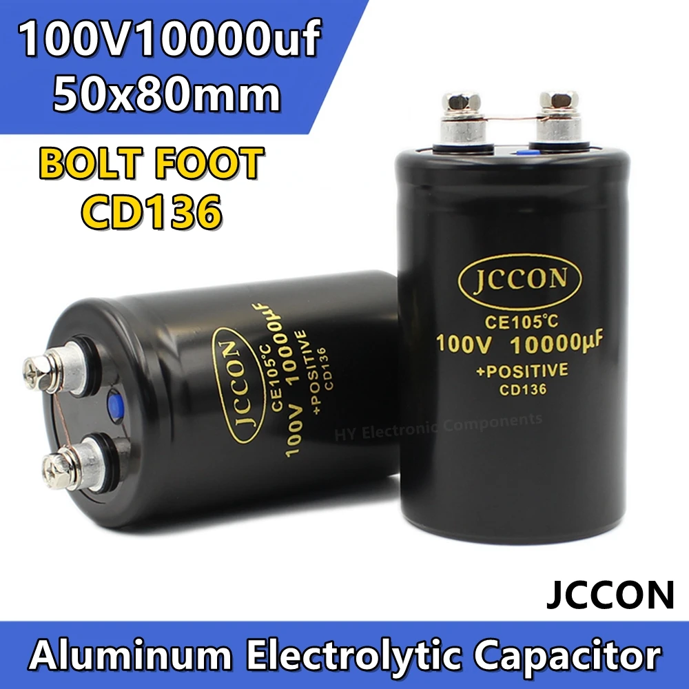 

JCCON 100V10000UF 50x80mm MFD Aluminum Bolt screw Audio Filtering Electrolytic Capacitor 105 ℃ CD136 Inverter Elevator Capacitor