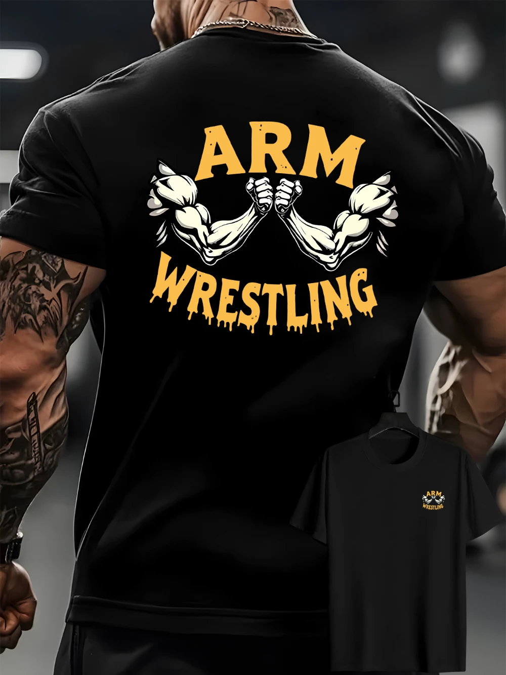 Men'S Casual T-Shirt Featuring Arm Strength Graphics on The Front and Back Short-Sleeve Men's T-shirts for Summer Unisex