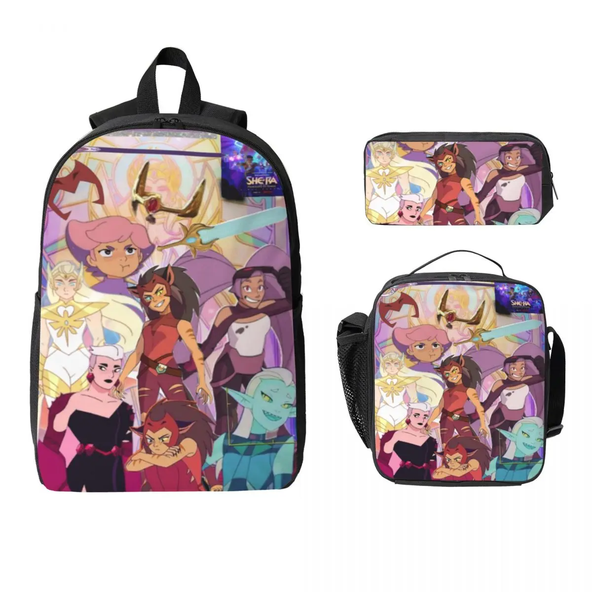 3Pcs She-Ra And The Princesses Of Power Backpack Set for Children Pen Bags Bookbag Sets with Lunch Box For School Daypack