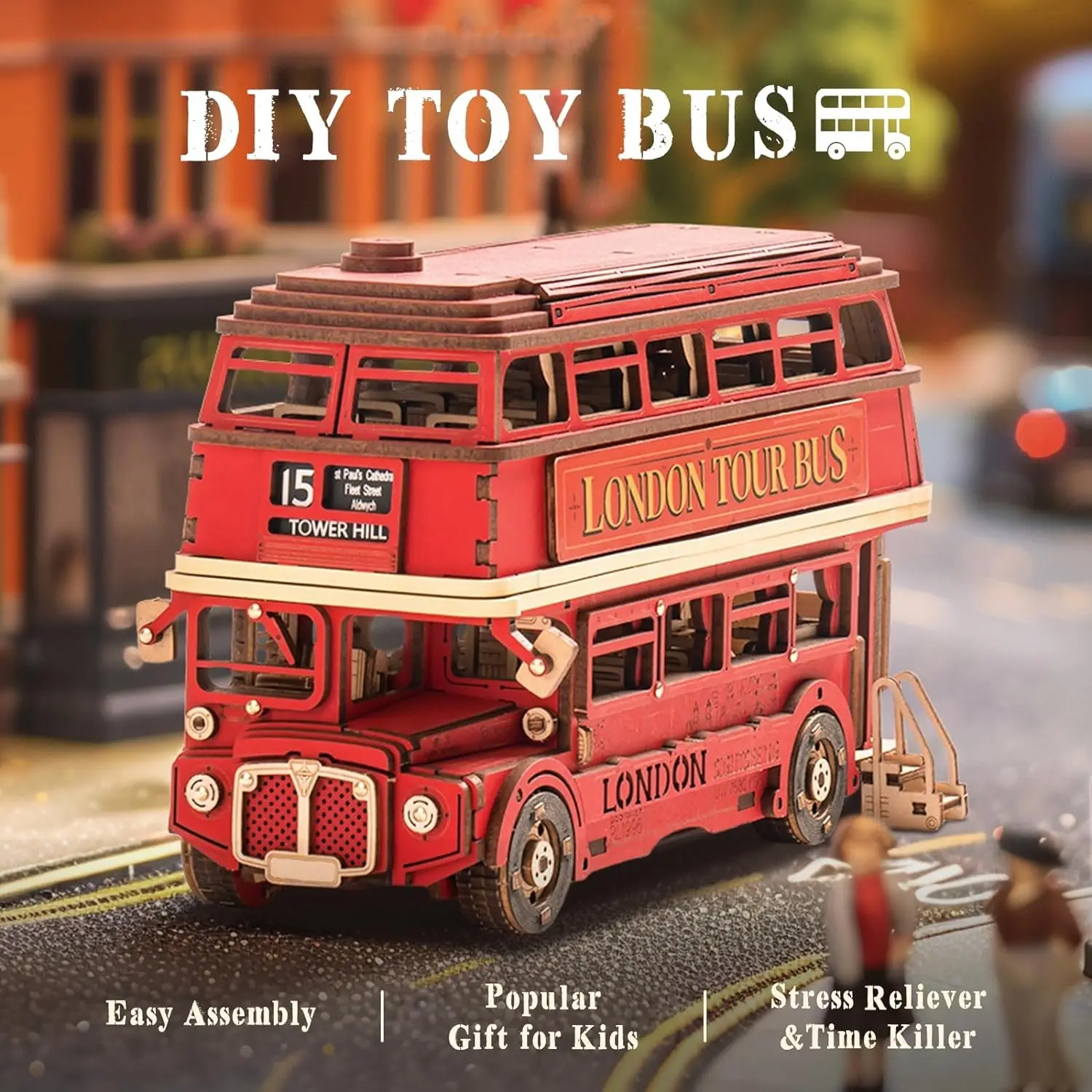 Robotime London Tour Bus puzzle 3D Kit modello fai da te per costruire un giocattolo rompicapo educativo per bambini regalo di decorazioni artigianali