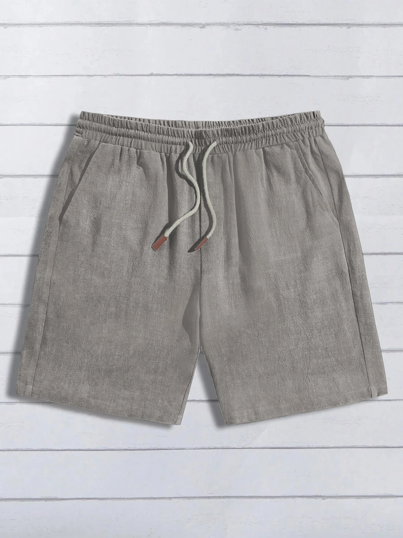 

Summer Mens Solid Linen Texture Shorts Drawstring Elastic Waist Loose Straight Shorts Casual Home Street Walking Pocket Shorts