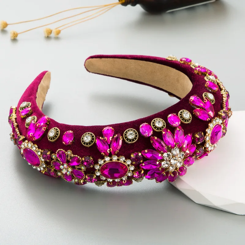 Fashionable and Crafty Velvet Hair Hoops Retro Palace Sponge Thickened Headband Rhinestone Wide Edge Hair Accessories