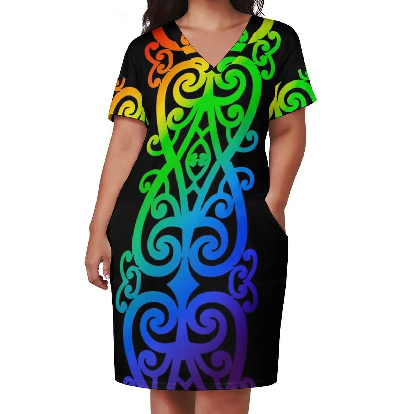 Rainbow Colorful Māori Koru - Denotes New Beginnings Loose Pocket Dress african dresses for woman party dresses woman